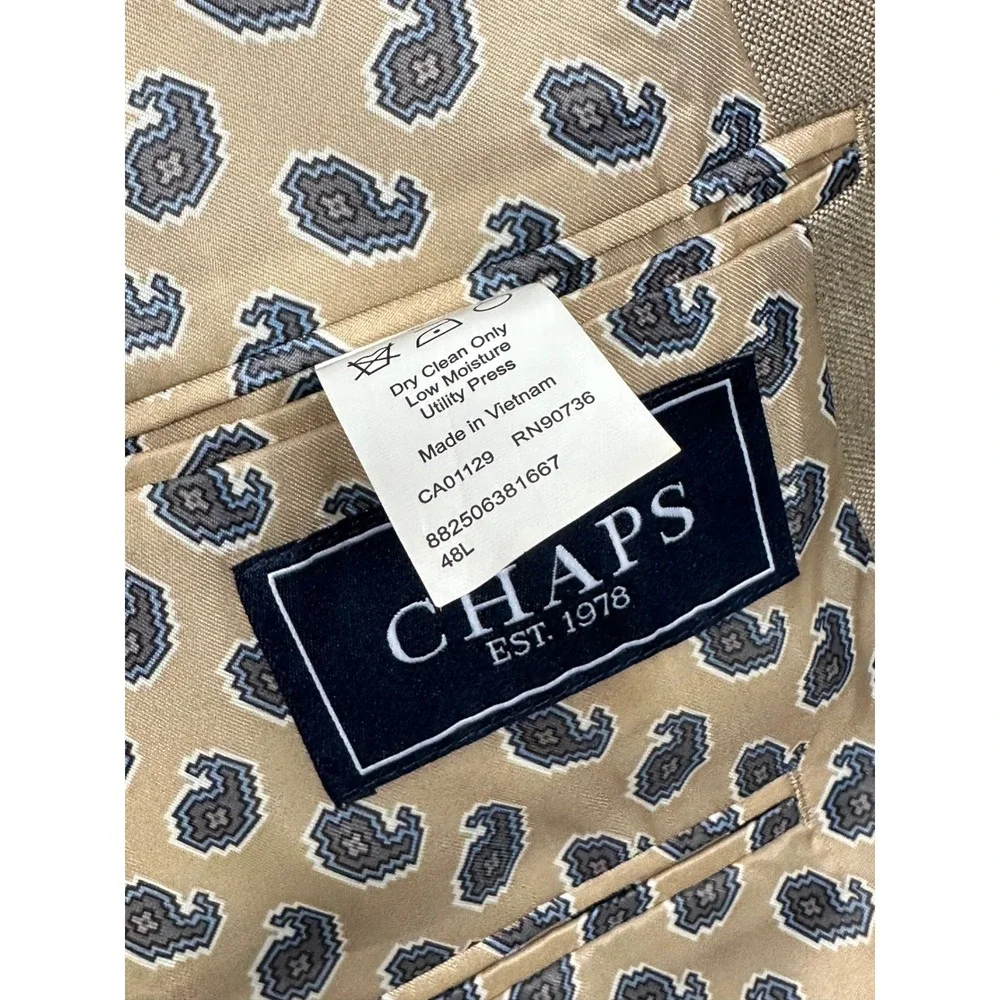 Chaps Mens Tan Textured‎ Two Button Blazer Jacket Sport Coat 48L Paisley Lining